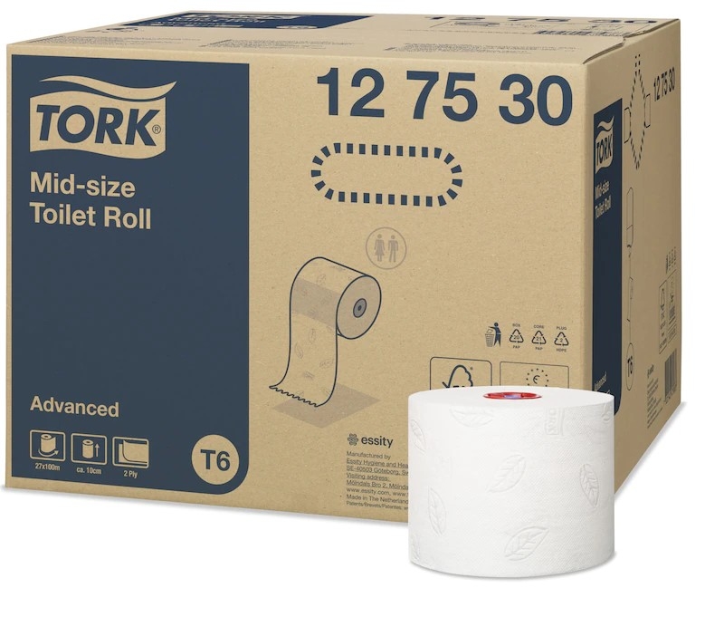 TORK 127530 – Mid–Size bezdutinkový toaletní papír T6, 2vrs., 100 m  - Karton