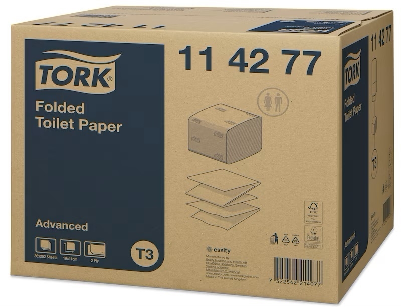 TORK 114277 – Skládaný toaletní papír Advanced T3, 2 vrst., 36 x 252 ks - Karton