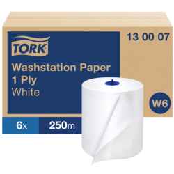 TORK 130007 – Papírová utěrka universal do vodotěsného zásobníku W6, 1vr., 250 m, bílá, 6 rl. - Karton