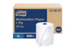 TORK 130007 – Papírová utěrka universal do vodotěsného zásobníku W6, 1vr., 250 m, bílá, 6 rl. - Karton