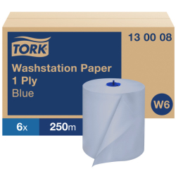 TORK 130008 – Papírová utěrka universal do vodotěsného zásobníku W6, 1vr., 250 m, modrá, 6 rl. - Karton