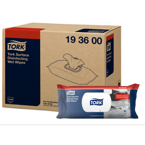 TORK 193600 – Vlhčené ubrousky na dezinfekci povrchů, 12 x 60 ubr. - Karton