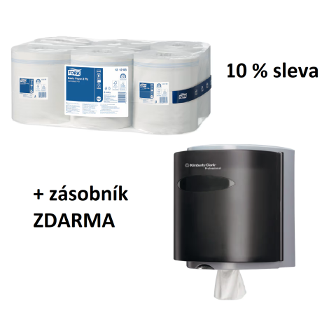 TORK 121208 – Utěrky se střed. odvinem (6 rolí) s 10% slevou + zásobník KC 7928 ZDARMA