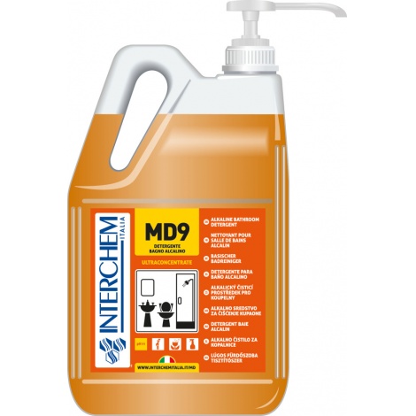 MD9 - BOX 2x 5l + pumpa, Ultra-koncentrovaný alkalický koupelnový čistič, pumpa 30 ml