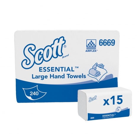SCOTT ESSENTIAL – Skládané papírové ručníky, 15 x 240 ks, 1 vr., 32 x 20 cm - Karton