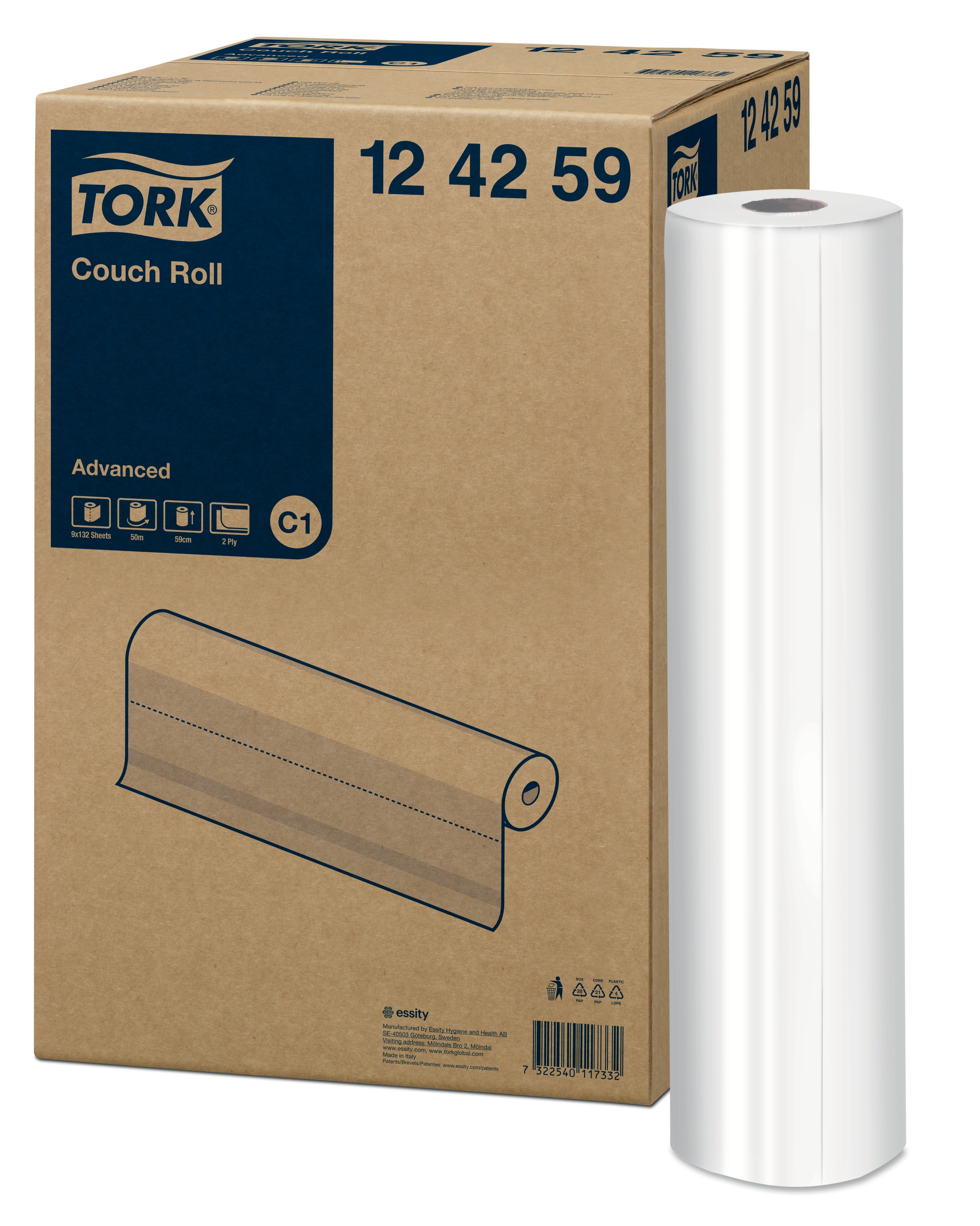 TORK 124259 – Podložky na lůžka v roli C1,  9 x 50 m, 2 vrst., 59 x 37,8 cm