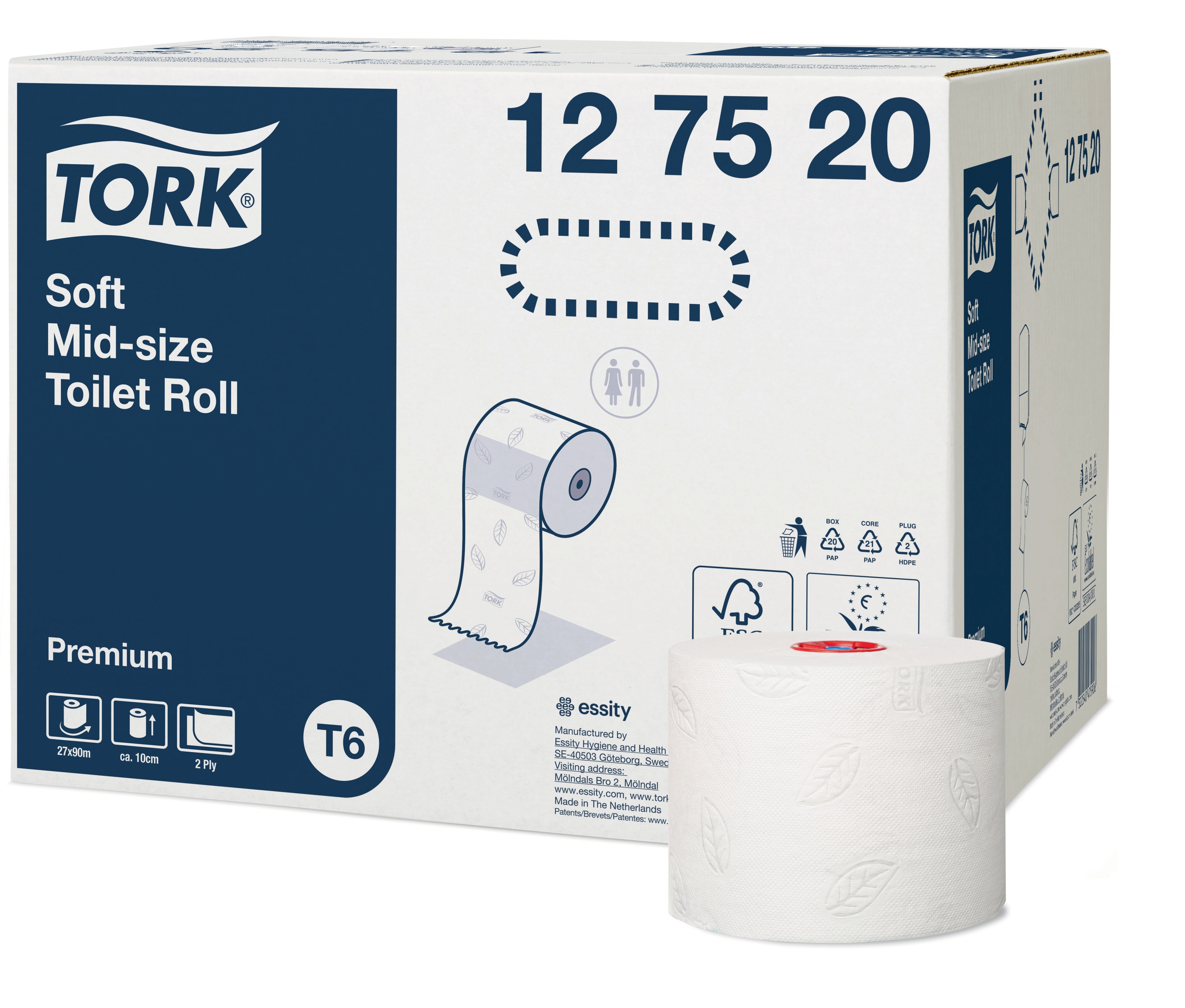 TORK 127520 – Mid–size jemný toaletní papír T6, 2vr., 90m