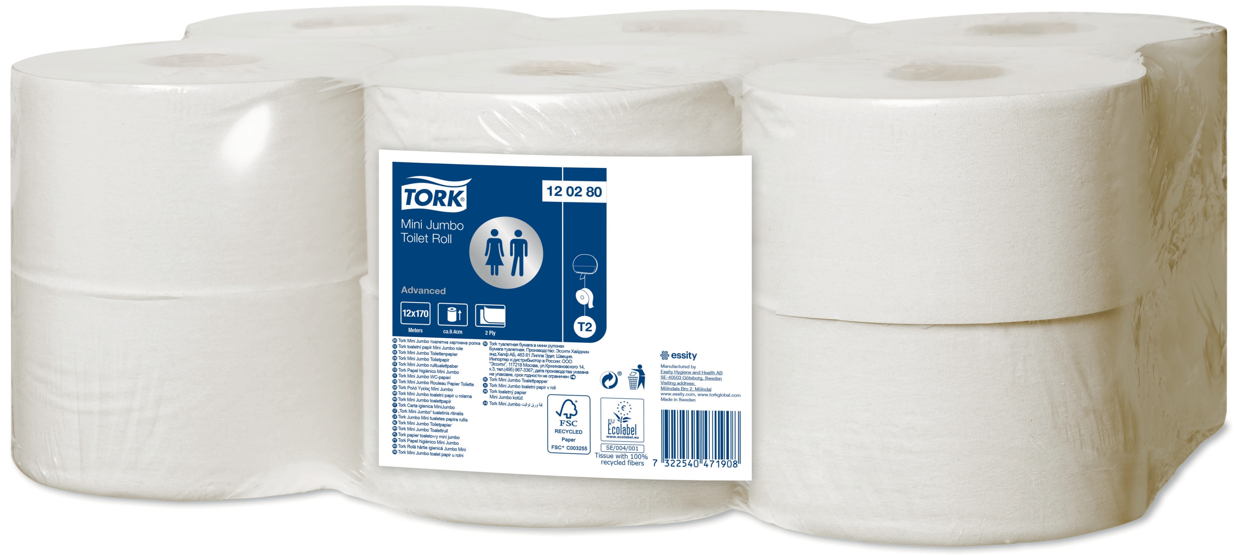 TORK 120280 – Mini Jumbo toaletní papír T2, 2vr., 12 x 170m - Karton