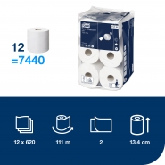 TORK 472193 – SmartOne© Mini toaletní papír, 12 rl., 2 vrst., 620 útr./rl., 13,4 x 18 cm - Karton