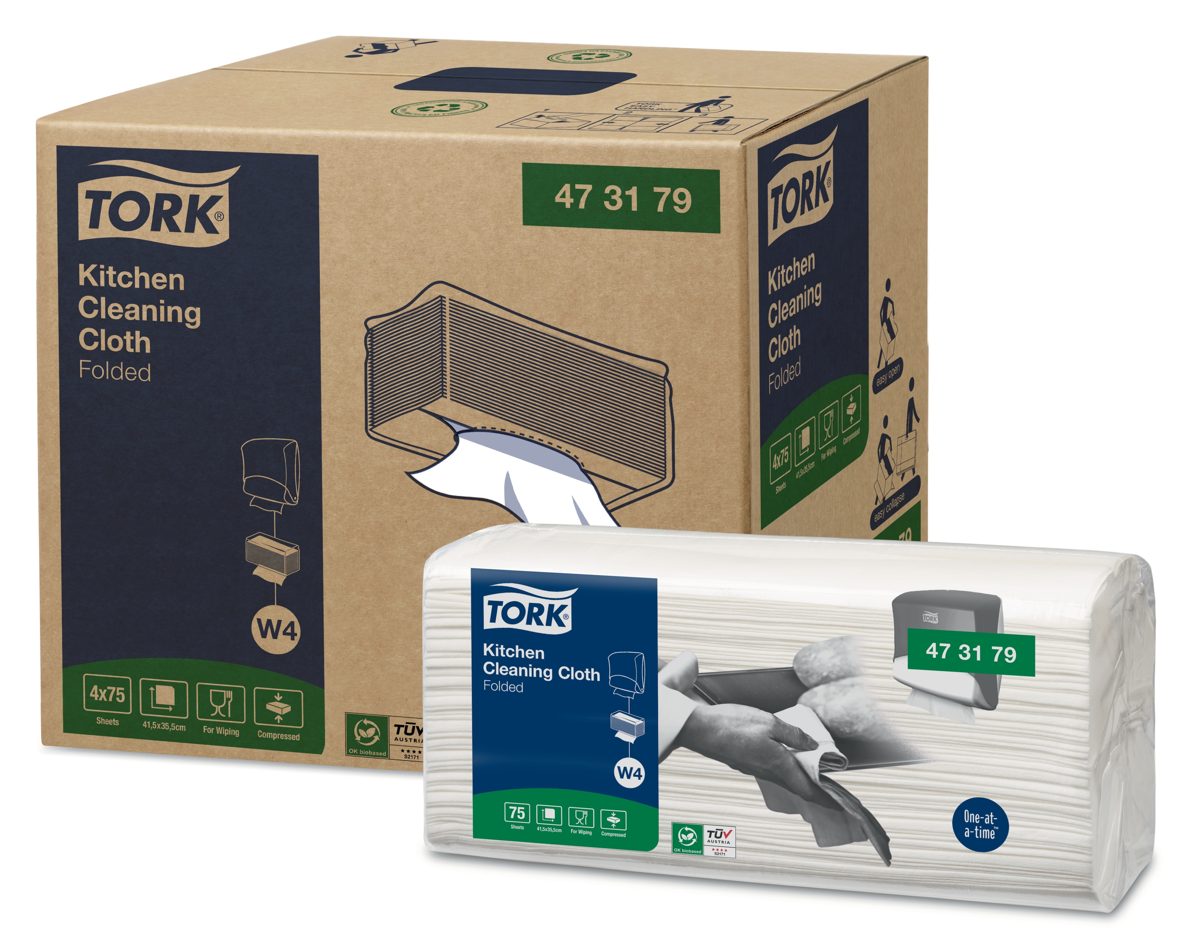 TORK 473179 – Tork skládaná kuchyňská utěrka na čištění W4, netkaná text., bílé, 4x 75 útr - Karton