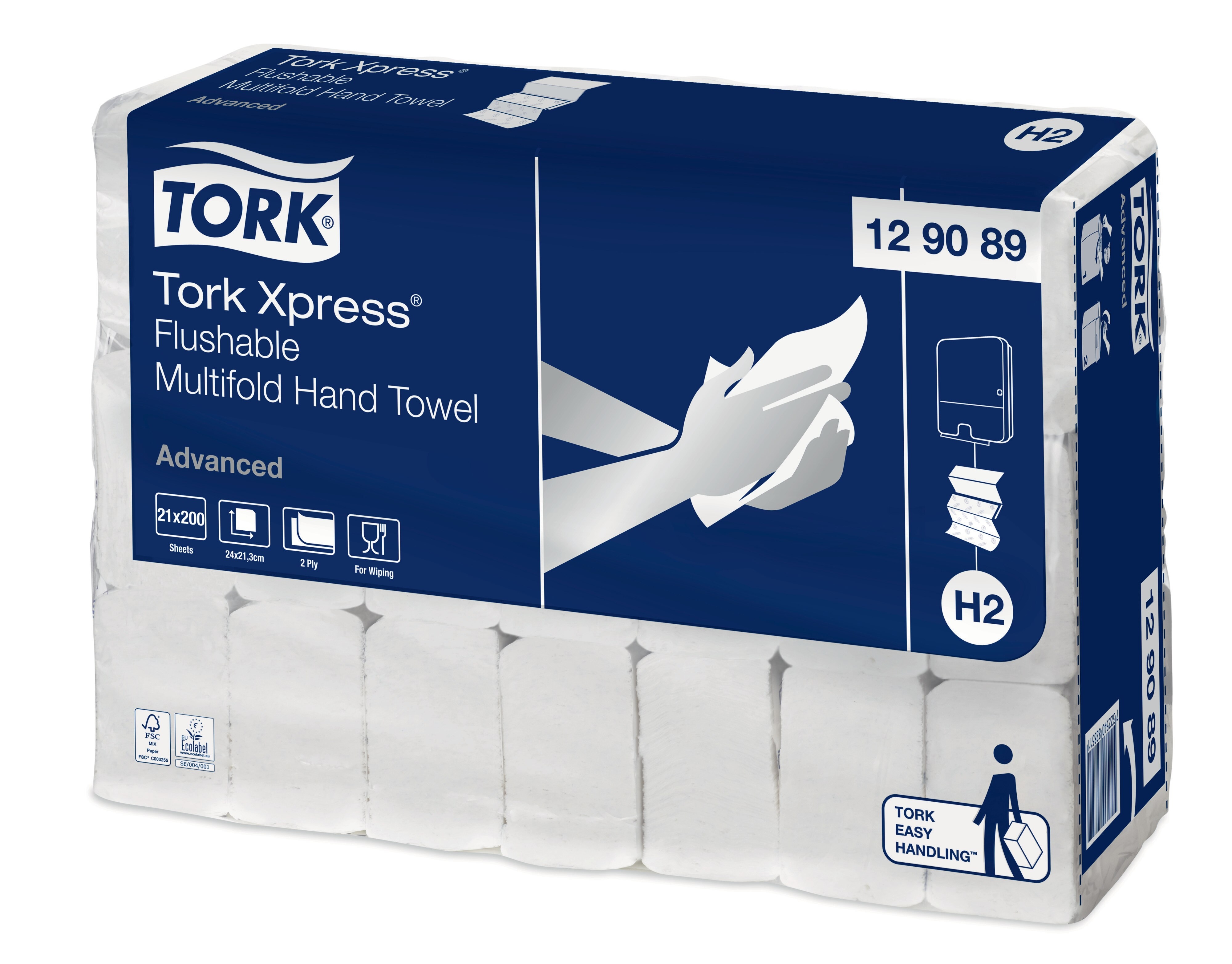 TORK 129089 – Xpress® Flushable papírové ručníky Multifold H2, 2vr., 21x200ks  - Karton