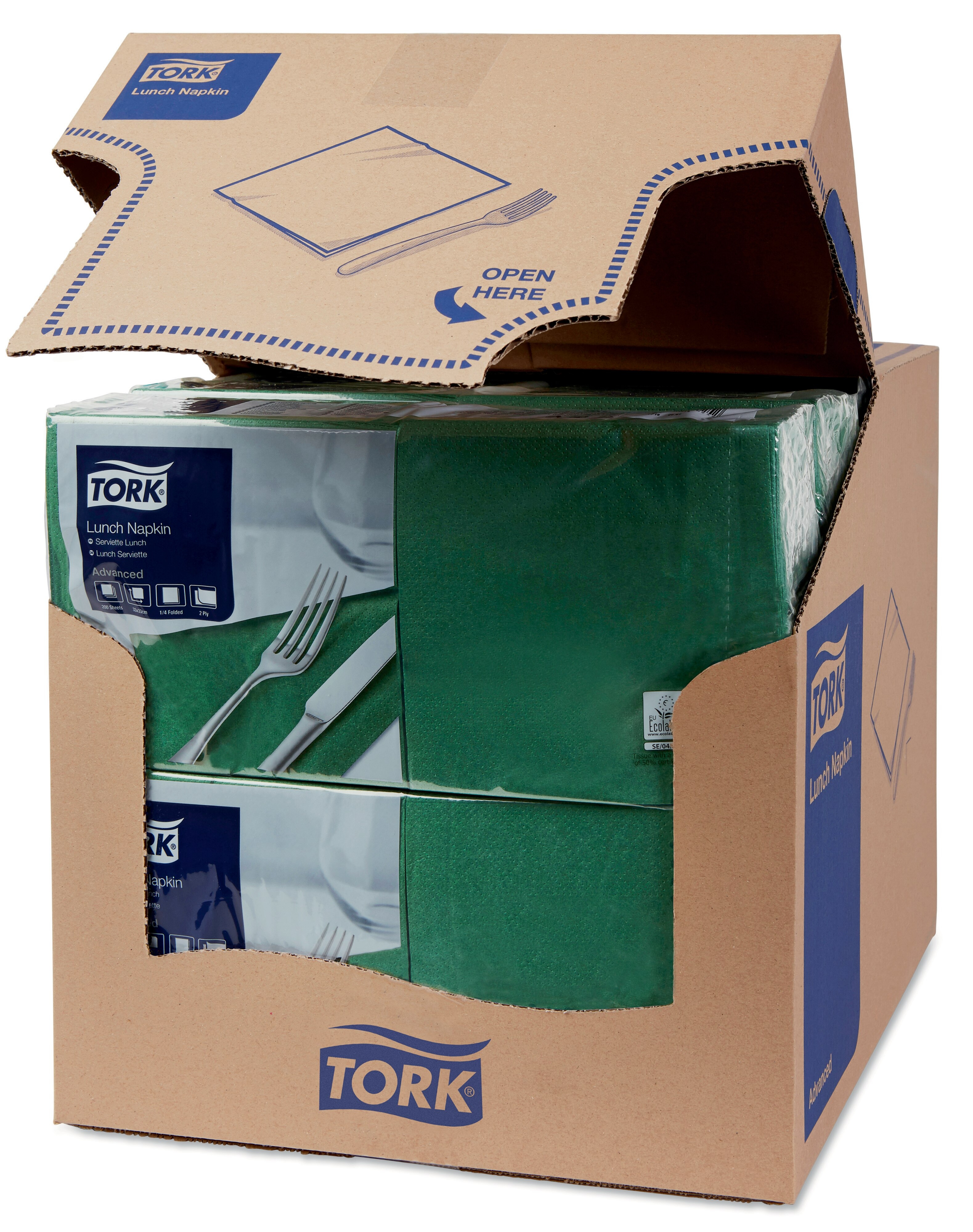 TORK 477214 – Ubrousek tmavě zelená, 2 vrs. – oběd, 10 x 200 ks - Karton