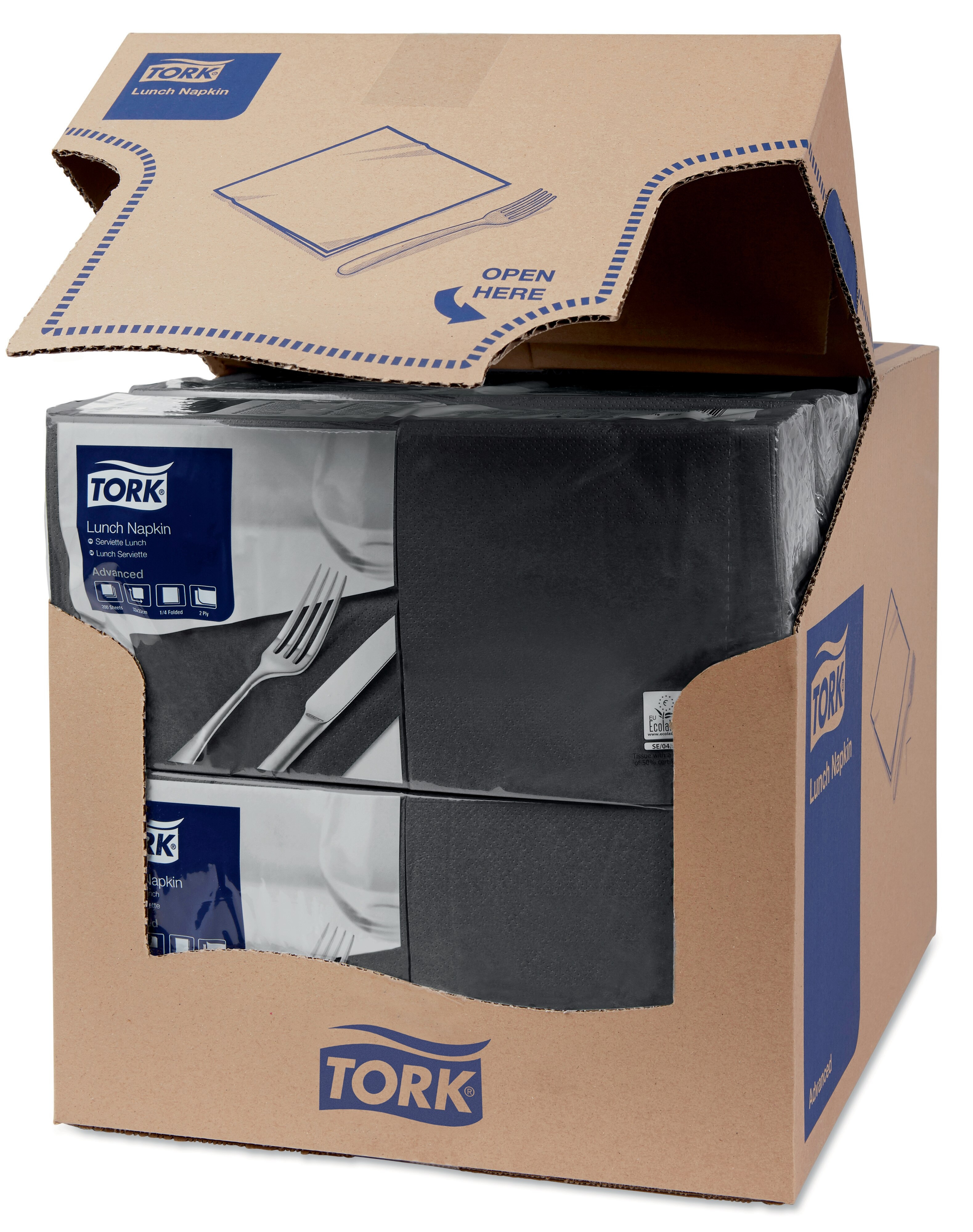 TORK 477148 – Černý ubrousek, 2 vr. – oběd, 10 x 200 ks  - Karton