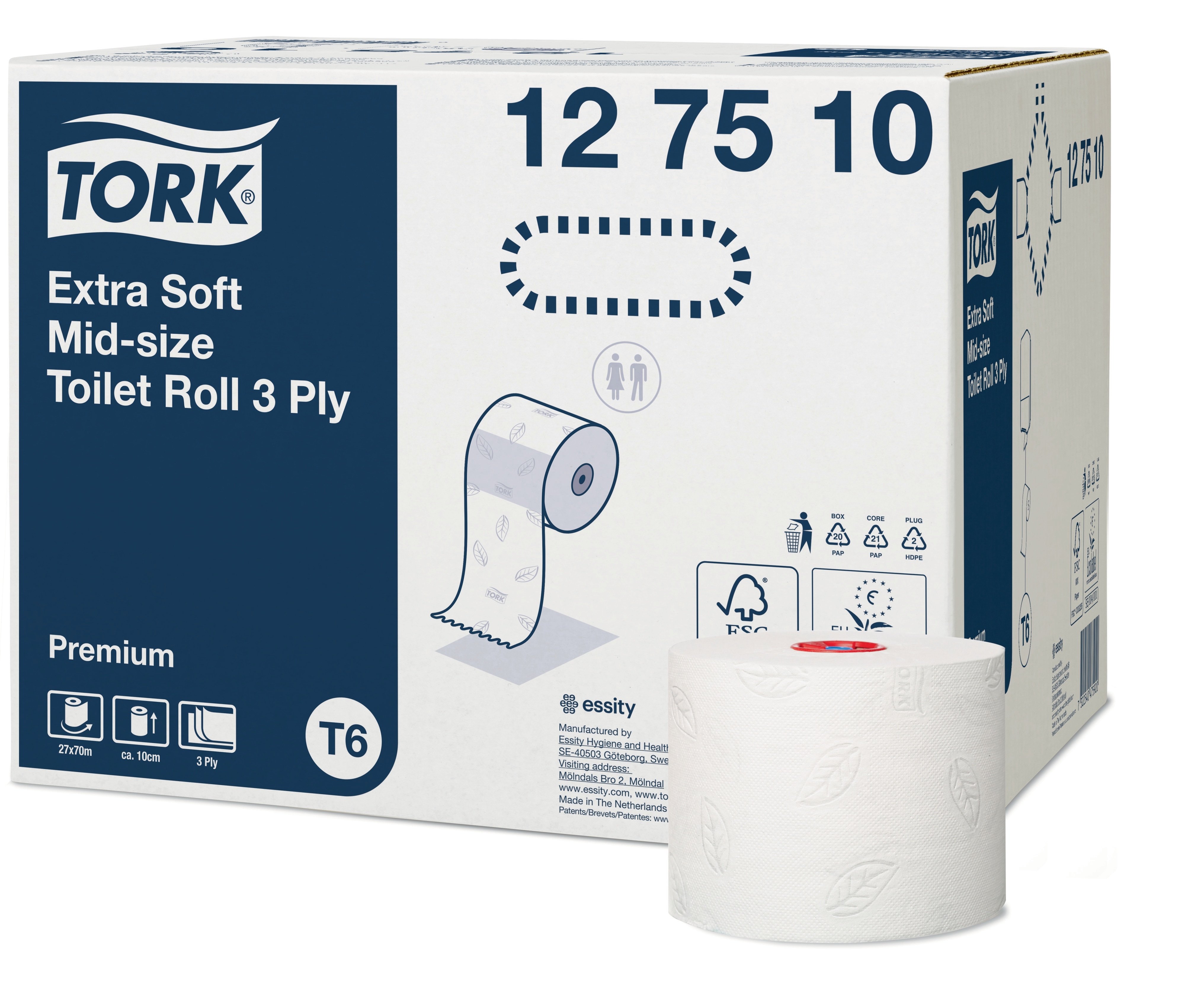 TORK 127510 – Mid–Size extra jemný 3vrstvý toaletní papír T6, 70m - Karton