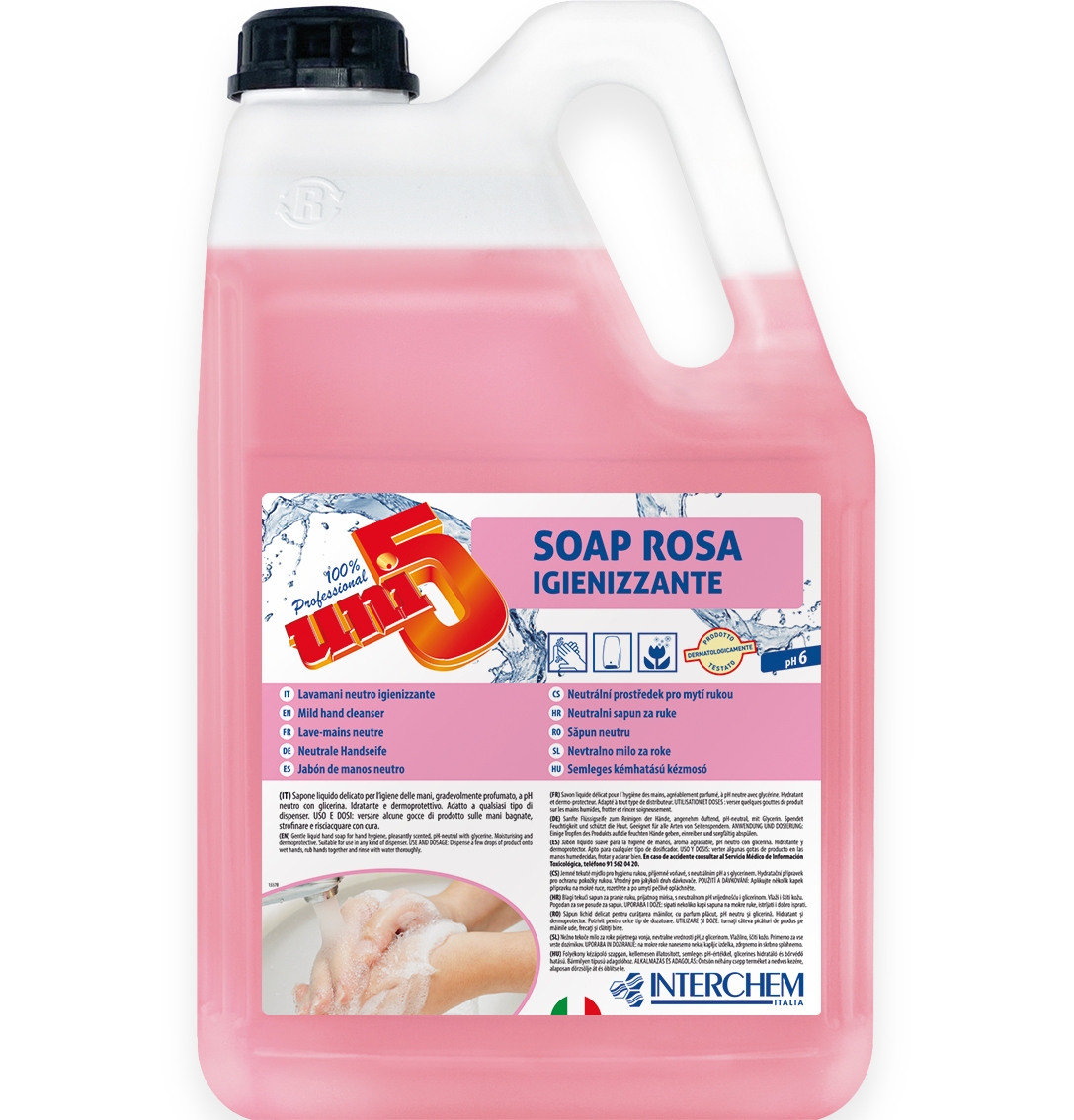 UNI5 SOAP ROSA - jemné tekuté mýdlo pro dávkovače mýdla, 5 kg