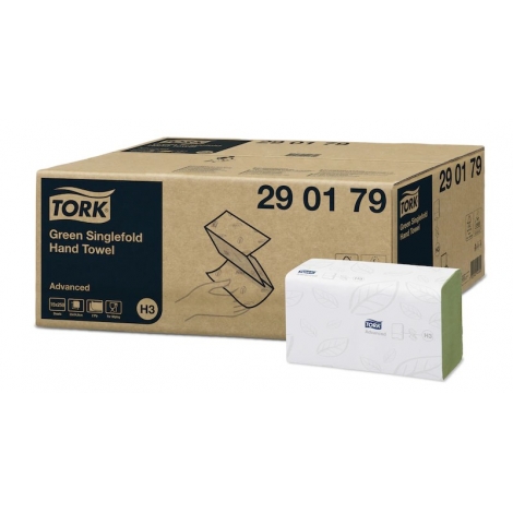 TORK 290179 – Singlefold zelené papírové ručníky H3, 2 vrst., 15 x 250 ks - Karton